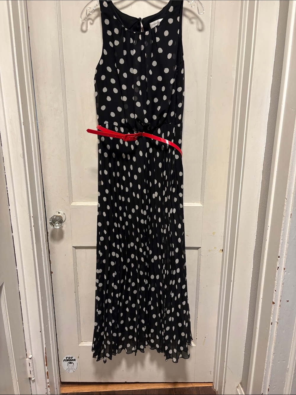 Vintage 90s Pretty Woman Derby Black and White Polka Dot Maxi Dress Red Belt 14
